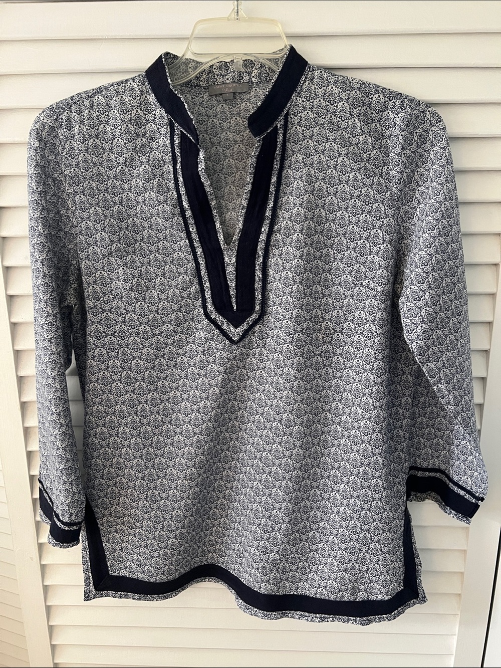 Saint Tropez West Navy and White Patterned 3/4 Sleeve Tunic Size L